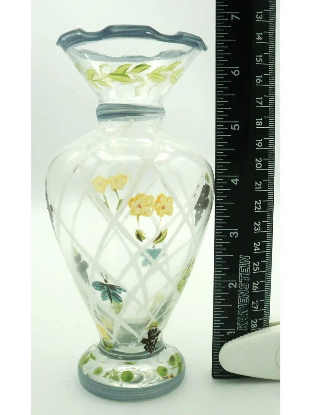 Tracy Porter Lattice Vase Butterfly Grapes Flowers Ruffle Top Hand Painted